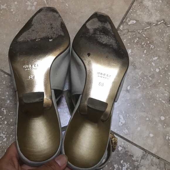 Gucci gold, beige and black sling backs